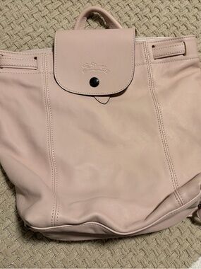 Longchamp pink leather backpack with matching pouch
